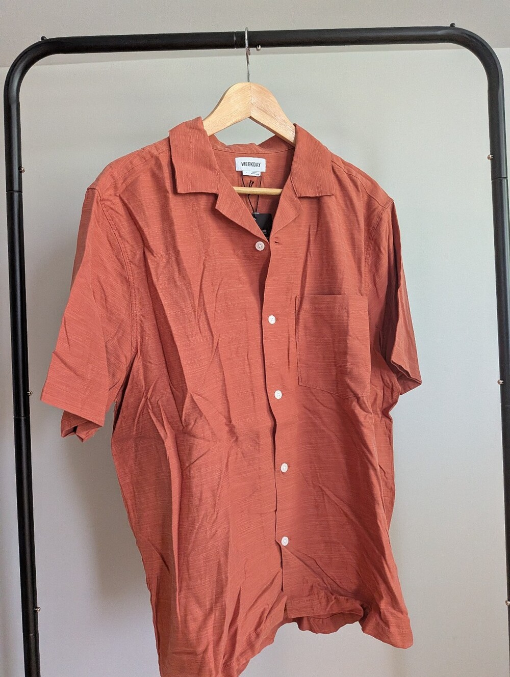 Weekday Orange Short-Sleeve Casual Button-Down Shirt